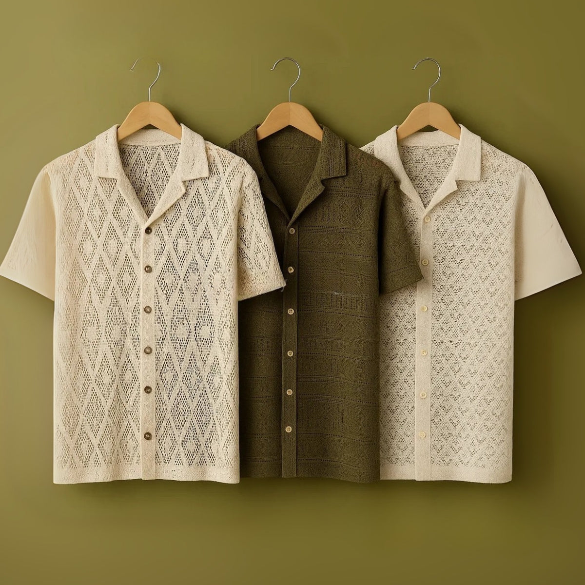3 Pack Men's Crochet Shirts | Unique Patterns, Ultimate Comfort, Effortless Style| SC-16