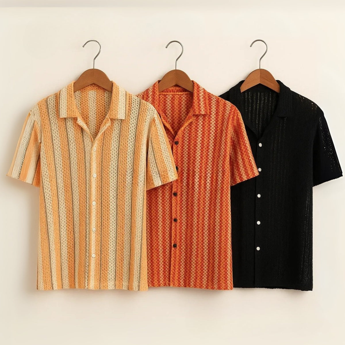 3 Pack Men's Crochet Shirts | Unique Patterns, Ultimate Comfort, Effortless Style| SC-18