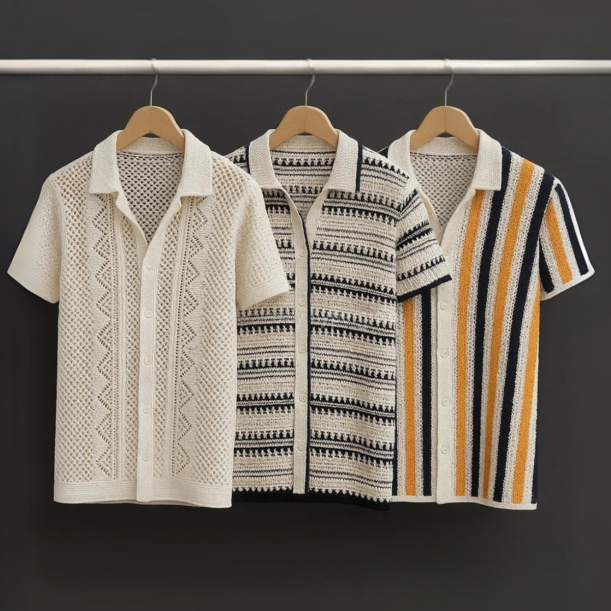 3 Pack Men's Crochet Shirts | Unique Patterns, Ultimate Comfort, Effortless Style| SC-19