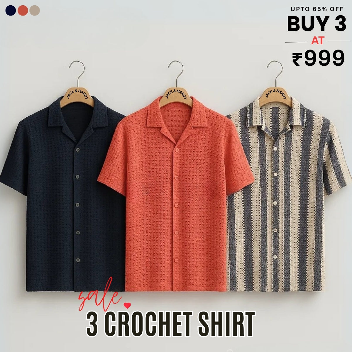 3 Pack Men's Crochet Shirts | Unique Patterns, Ultimate Comfort, Effortless Style| SC-11