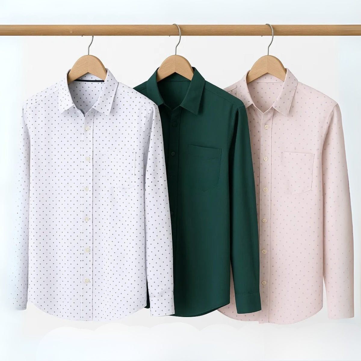 Office Essentials: 3-Pack Premium Cotton Formal Shirts – Tailored Fit, Full Sleeves & Pockets (FS-40 )