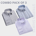 100 % Cotton Full Sleeves Men's Premium Striped Shirts- Pack of 3